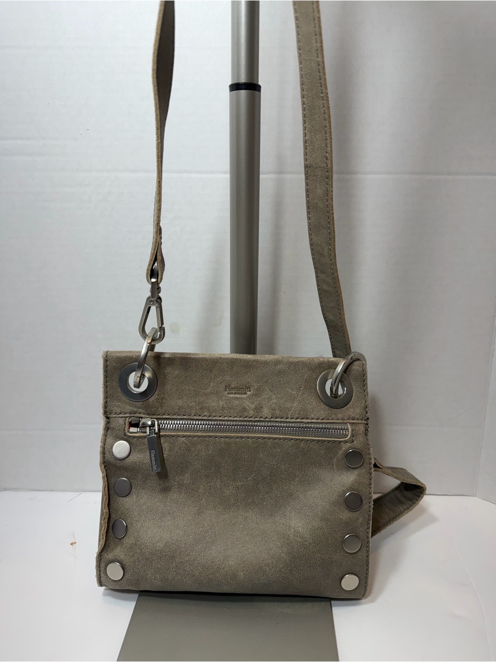 HAMMIT Suede Studded Crossbody Bag in Taupe